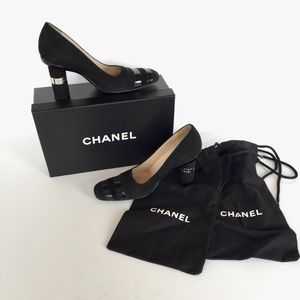 CHANEL Suede Square-Toe Pumps